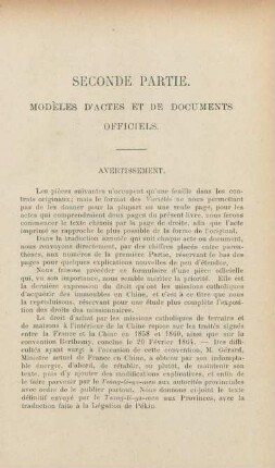 Seconde partie. Modèles d'actes et de documents officiels.