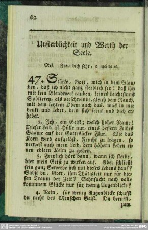 Unsterblichkeit und Werth der Seele