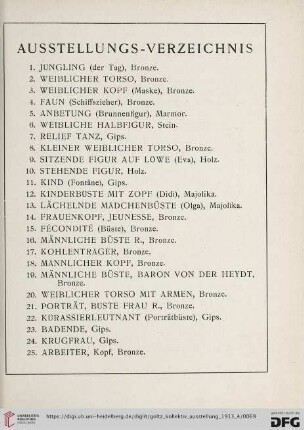 Ausstellungs-Verzeichnis (Nr. 1-104)