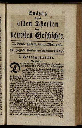 XI. Stück. Coburg, den 11. Merz, 1761.