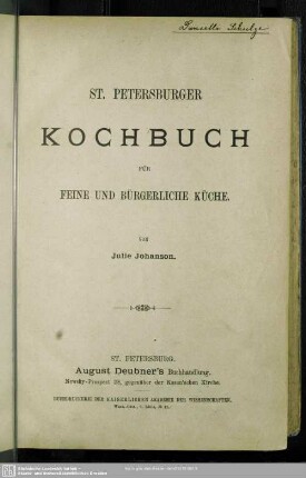 St. Petersburger Kochbuch für feine und bürgerliche Küche