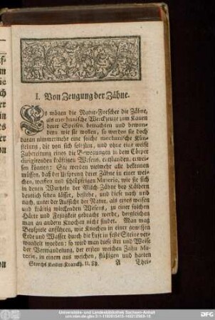 I. Von Zeugung der Zähne.
