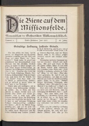 Nummer 6. Berlin-Friedenau, Juni 1915. 82. Jahrg
