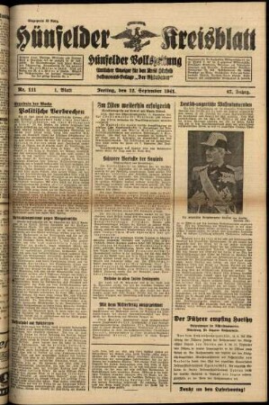 Erste Ausgabe vom Freitag, den 12. September 1941.