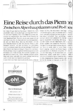Eine Reise durch das Piemont : Zwischen Alpenhauptkamm und Po-Ebene