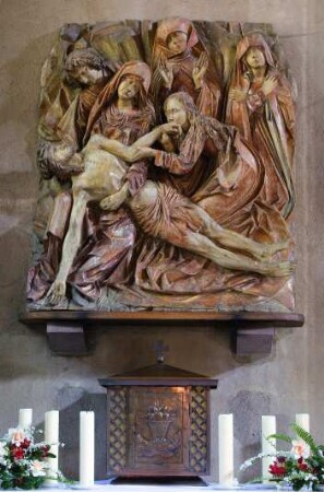 Frankreich. Alsace. Haut Rhin. Kaysersberg. Eglise de Sainte Croix innen. Kreuzabnahme