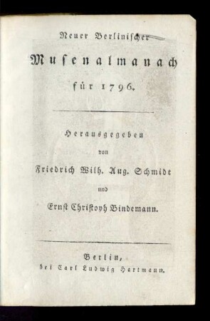 1796: Neuer Berlinischer Musenalmanach