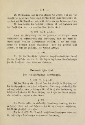 173, Dreiundvierzigster Titel. Von den einstweiligen Anordnungen. §§ 701 bis 712.
