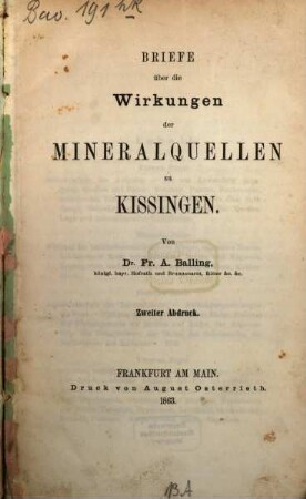 Briefe über die Wirkungen der Mineralquellen zu Kissingen