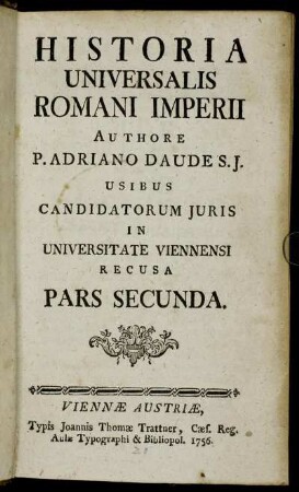 2: Historia Universalis Romani Imperii. Pars Secunda