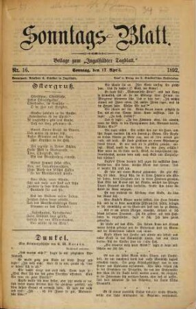 Ingolstädter Tagblatt. Sonntagsblatt. 1892