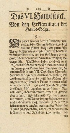 Das VI. Hauptstück. Von den Erklärungen der Haupt-Sätze