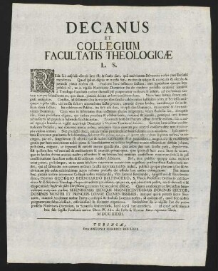 Decanus Et Collegium Facultatis Theologicae L. S.