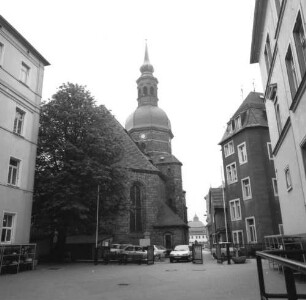 Bad Schandau. Marktplatz. St. Johannis-Kirche (1668/1671, 1705/1711 Wiederaufbau). Ansicht von Osten