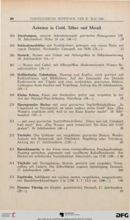 Arbeiten in Gold, Silber und Metall (Nr. 364-402)