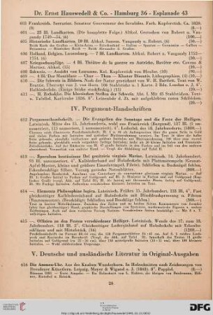 IV. Pergament – Handschriften (Nr. 612-615)