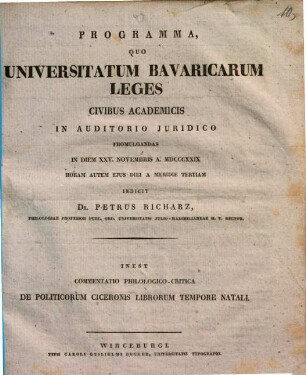 Commentatio philologico-critica de politicorum Ciceronis librorum tempore natali