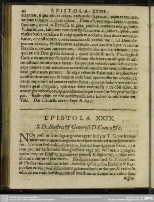 Epistola XXIIX. S. D. Illustris & Generose D. Comes & [et]c.