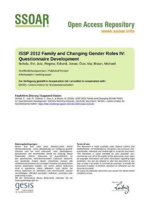 ISSP 2012 Family and Changing Gender Roles IV: Questionnaire Development