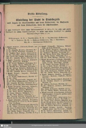 Dritte Abteilung. Einteilung der Stadt