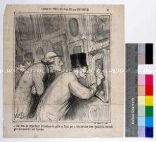 Karikatur von Honoré Daumier auf die Kunstkenner aus der Reihe "Croquis pris au Salon par Daumier"