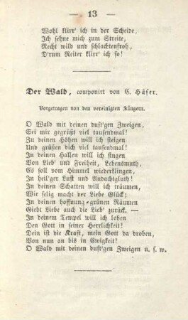 Der Wald, componirt von C. Schäfer.