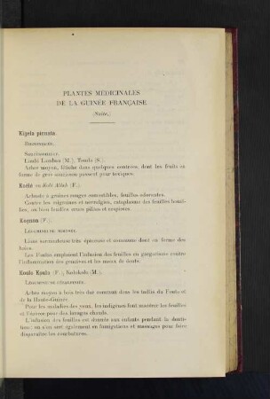 Plantes Médicinales De La Guinée Francaise.