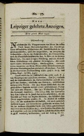 No. 37. Den 9ten Mai 1791.