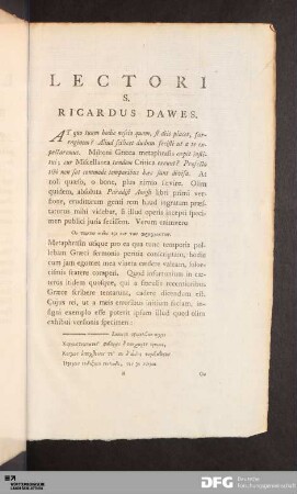 Lectori S. Ricardus Dawes