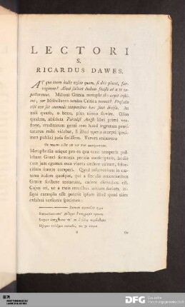 Lectori S. Ricardus Dawes