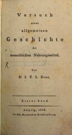 Versuch einer allgemeinen Geschichte der menschlichen Nahrungsmittel, 1