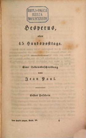 Jean Paul's ausgewählte Werke, Dritter Band. Hesperus, oder 45 Hundsposttage