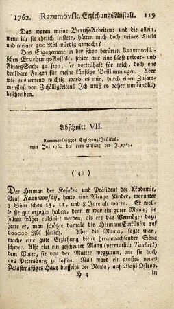 Abschnitt VII. Razumovskisches ErziehungsInstitut, vom Jul. 1762 bis Anfang des Jars 1765