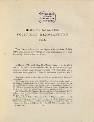 The political memoranda of Francis Fifth Duke of Leeds