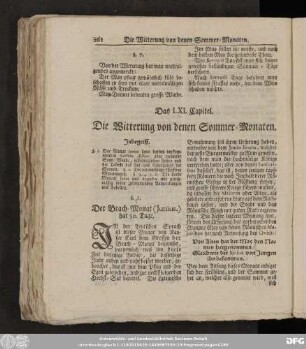 Das LXI. Capitel. Die Witterung von denen Sommer-Monaten.