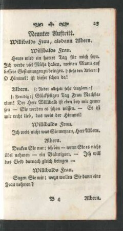 Neunter Auftritt. Willibalds Frau, alsdann Albern