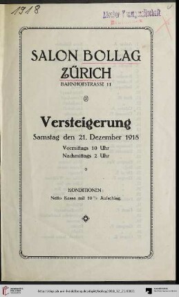 Versteigerung : Samstag den 21. Dezember 1918