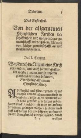 Das Erste theil. Von der allgemeinen Christlichen Kirchen beschaffenheit ...