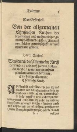 Das Erste theil. Von der allgemeinen Christlichen Kirchen beschaffenheit ...