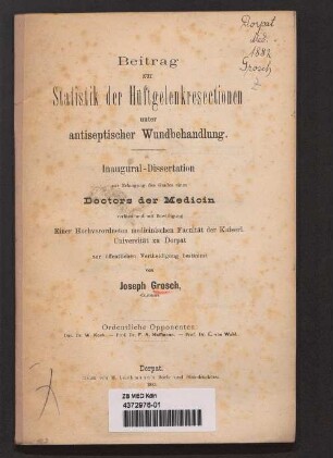 Beitrag zur Statistik der Hüftgelenkresectionen unter antiseptischer Wundbehandlung