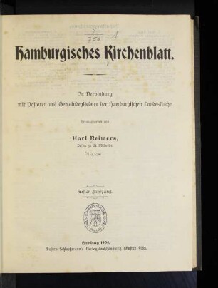 1.1904: Hamburgisches Kirchenblatt