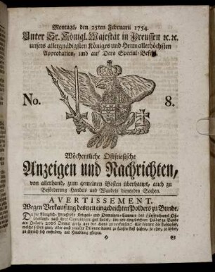 No. 8. Montags, den 25ten Februarii, 1754.