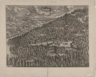 Ansicht von Dafni in Griechenland, Kupferstich, 1595 : Daphne : cum privilegio decennali / Ex utriusque linguae scriptoribus adumbrabat Ab. Ortelius. - [Antverpiae] : [Officina Plantiniana] , [1595]. - 1 Kt. : kolor. Kupferst. ; 49 x 37 cm