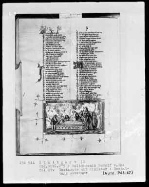 Weltchronik des Rudolf von Ems — Bestattung Abrahams, Folio 29verso