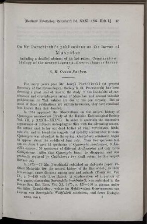 On Mr. Portchinski's publications on the larvae of Muscidae
