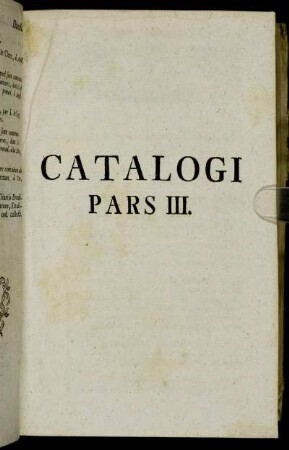 Catalogi Pars III.