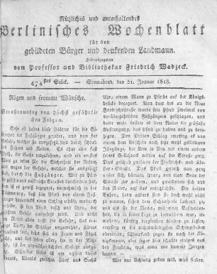 474stes Stück, Sonnabend den 31. Januar 1818