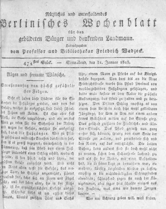 474stes Stück, Sonnabend den 31. Januar 1818