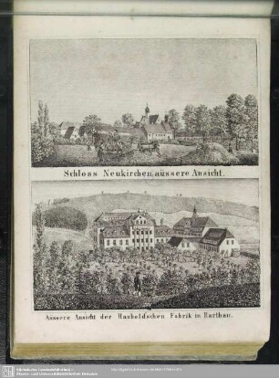 Schloss Neukirchen, aüssere Ansicht. - Aüssere Ansicht der Haubold'schen Fabrik in Harthau