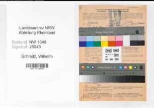 Entnazifizierung Wilhelm Schmitz , geb. 19.12.1890 (Justizangestellter)